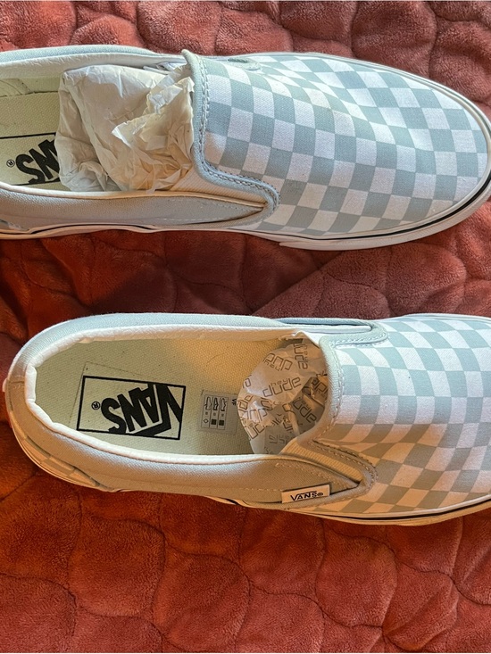 Vans Shoes - Vans Slip-On Checkerboard Sneakers - Light Blue & White.